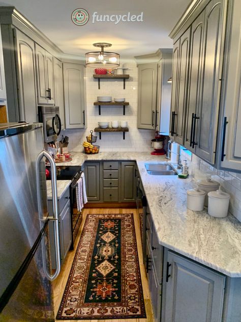 Kitchen Alley Design, Galley Kitchen House Plans, Galley Kitchen Grey Cabinets, Small Double Galley Kitchen Remodel, Dark Grey Galley Kitchen, Kitchen Design Small Double Galley, Small Galley Kitchen Ideas Narrow U Shaped, Gray Galley Kitchen, Small Kitchen Ideas Galley