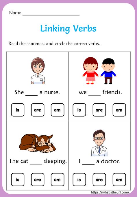 Verb To Be Worksheets, Linking Verbs Worksheet, Verbs For Kids, Verbs Worksheet, Verb To Be, Linking Verbs, English Grammar For Kids, Reading Comprehension Kindergarten, Helping Verbs