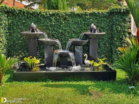 30 Great Water Fountain Designs for Your Home Check more at https://zugnews.com/30-great-water-fountain-designs-for-your-home/ Outdoor Wall Fountains, Water Fountain Design, Diy Gazebo, Garden Pond Design, Pond Fountains, Fountain Design, Garden Pond, Wall Fountain, Pond Design