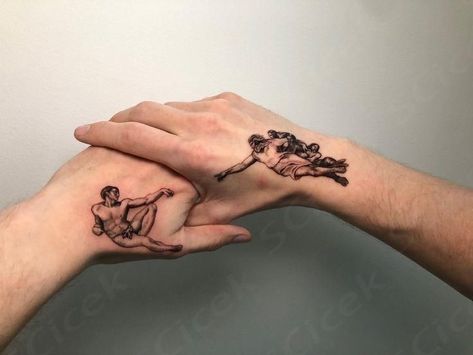 Micro Realism Hand Tattoo, Micro Realism Tattoo, Micro Realism, Partner Tattoos, Minimalist Tattoo Ideas, The Creation Of Adam, Angel Tattoo Designs, Elephant Tattoos, Angel Tattoo