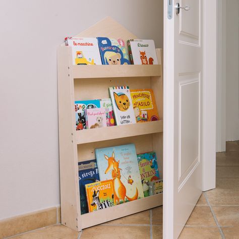 20 of the best childrens book storage ideas. A narrow book shelf to go behind a door. Storing Kids Books, Nursery Book Storage, Kids Bedroom Accessories, Kids Book Storage, Narrow Bookshelf, Nursery Book, Small Bookshelf, Small Bookcase, Bookcase Design