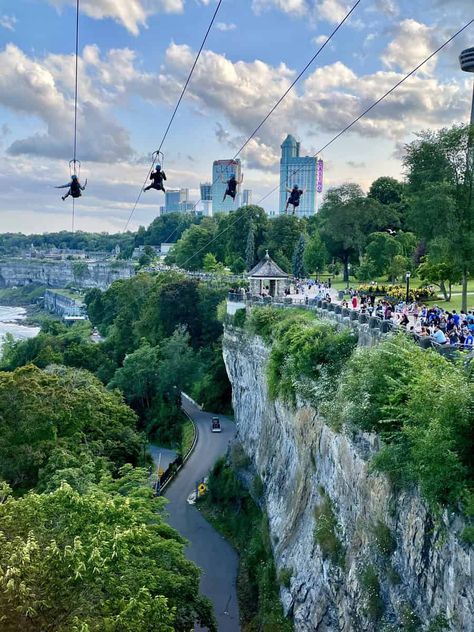 Zip Lining at the edge of Niagara Falls in Canada on a summer day. Niagra Falls Toronto, Things To Do In Niagara Falls Canada, Niagara Falls Vacation, Visiting Niagara Falls, Niagara Falls New York, Niagara Falls Ontario, New York City Vacation, Niagara Region, Niagara Falls Canada