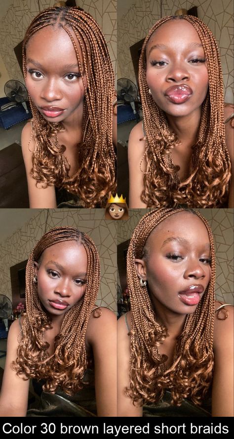 Color 30 brown layered short braids Braids Styling, Braids Ideas, Layered Short, Short Box Braids, Colored Braids, Types Of Braids, Protective Hairstyles Braids, Short Braids, Box Braids Styling