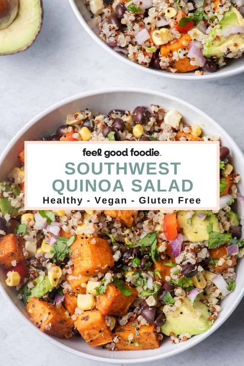 Southwest Sweet Potato Salad, Quinoa With Sweet Potato Recipes, Quinoa Salad Southwest, Meatless Lunches, Qinuoa Recipes, Bean Quinoa Salad, Warm Salads, Corn And Black Beans, Quinoa Chickpea Salad