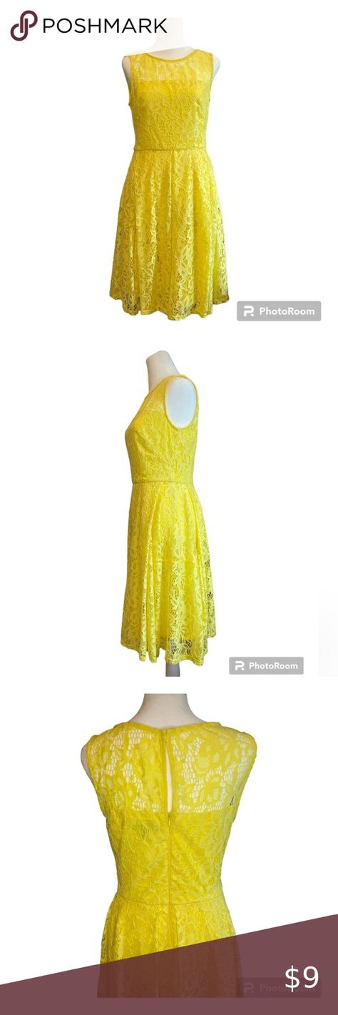 Yellow Roz and Ali eyelet & lace Midi dress - size 4 - NWOT Eyelet Lace Dress, Dress Vacation, Vacation Dress, Lace Midi, Spring Summer Dress, Eyelet Lace, Lace Midi Dress, Vacation Dresses, Lace Design