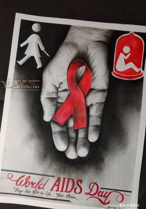 #WORLDAIDSDDAY 🏆Winner prize in poster making competition. _______________________ Art by me- @vb_artist Medium- Dark Brown Charcoal & Watercolor _______________________  World AIDS Day is one of the eight official global public health campaigns marked by the World Health Organization (WHO) designated on 1 December every year since 1988 is an international day dedicated to raising awareness of the AIDS _______________________ #HIV #AIDS #World #global #public #health #campaigns #organization #w Aids Day Poster, Poster Making Competition, Charcoal Watercolor, Hiv Aids Awareness, Poster Competition, Drawings Sketches Pencil, Aids Awareness, Illusion Drawings, Drawing Competition