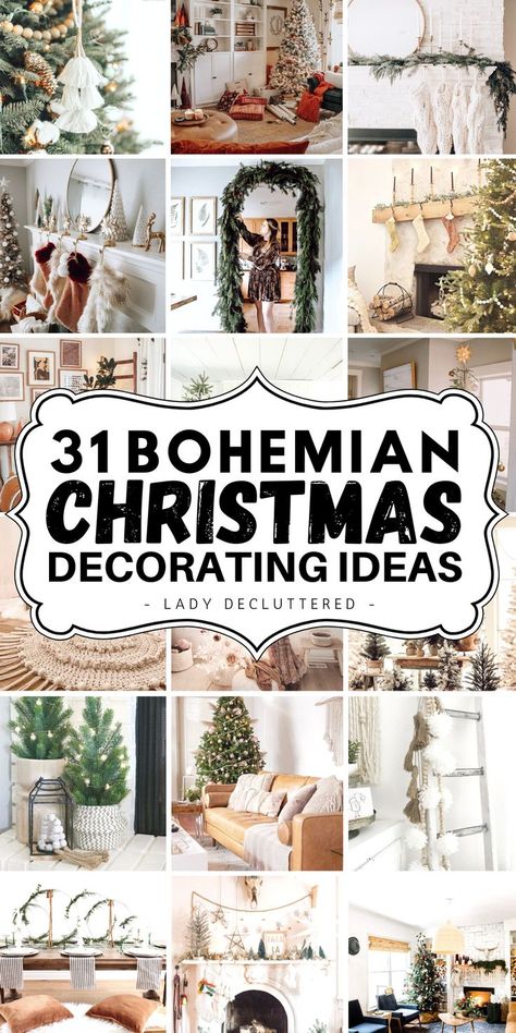 Bohemian Christmas Decor, Lady Decluttered, Boho Christmas Tree, Christmas Decor Trends, Boho Christmas Decor, Boho Dining Room, Apartment Christmas, Bohemian Christmas, Christmas Decorating Ideas