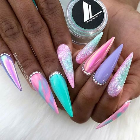 Ombre Nails Design, Unicorn Nails Designs, Pretty Nails Glitter, Baby Flamingo, Nail Design Video, Pretty Nail Colors, Nails Yellow, Stiletto Nail Art, Linda Hallberg