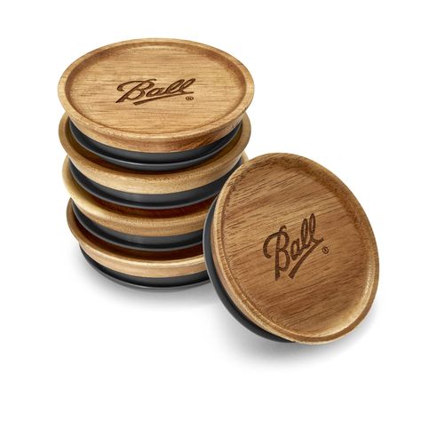 PRICES MAY VARY. Ball Wooden Regular Mouth lids are made with Acacia wood These wooden lids form an airtight silicone seal with Ball jars, making them perfect for dry foods and pantry storage Easy stacking with most Ball jars for cabinet and counter organization Stylish solution for dry foods, as well as decor in any room; natural acacia wood produces unique color variations within each lid Includes 5 wooden lids (jars sold separately) that fit all Regular Mouth Ball jars; BPA-free; not safe for Ball Jar, Vintage Mason Jars, Canning Lids, Ball Mason Jars, Home Canning, Mason Jar Lids, Ball Jars, Pantry Storage, Mason Jar Crafts