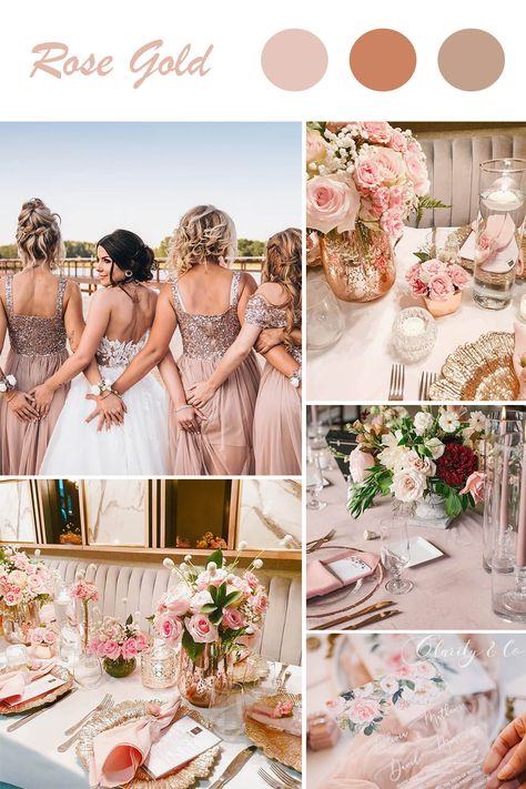 Top 10 2023 Wedding Colors Trend Ideas To Inspire - Clarity & Co Beige And Rose Gold Wedding, September Wedding Colors Flowers, 2023 Wedding Palette, Rose Gold Summer Wedding, Wedding Themes 2023 Trends, Wedding Colors For August Weddings, Rose Gold Wedding Theme Color Schemes Colour Palettes, Rose Gold Color Palette Wedding, 2023 Wedding Theme Trends