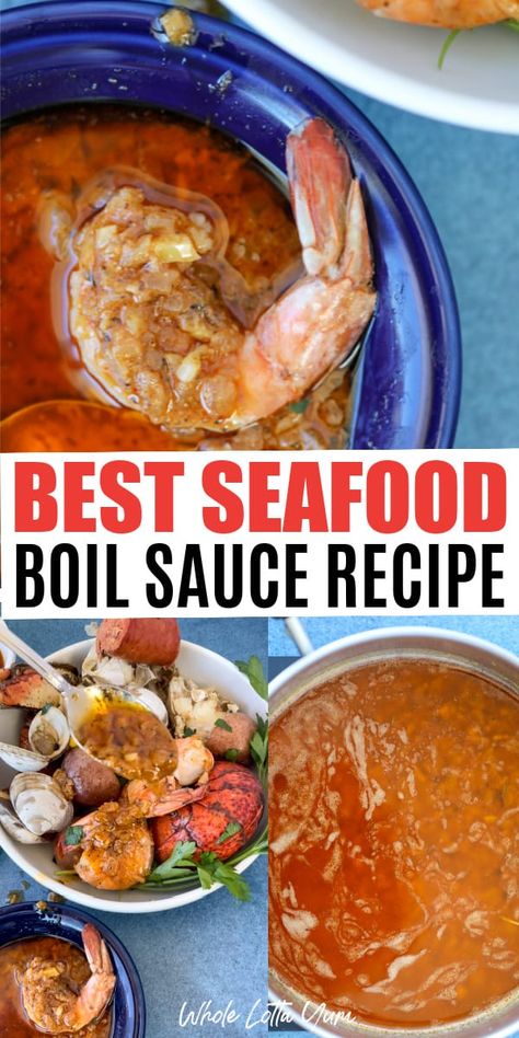 Seafood Boil Bag Sauce, Best Seafood Boil Sauce, Seafood Sausage Recipe, Cajun Butter Sauce For Seafood, Seafood Butter Sauce Recipe, Seafood Boil Sauce Recipe, Boil Sauce Recipe, Seafood Sausage, Cajun Butter Sauce