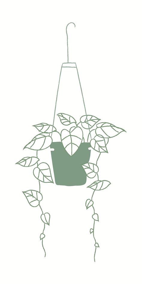 Hanging Plants Sketch, How To Draw Hanging Plants, Hanging Plant Sketch, Plant Line Illustration, Hanging Plant Drawing Simple, Hanging Plants Drawing Doodles, Hanging Flower Drawing, Hanging Plant Tattoo, Hanging Plant Drawing