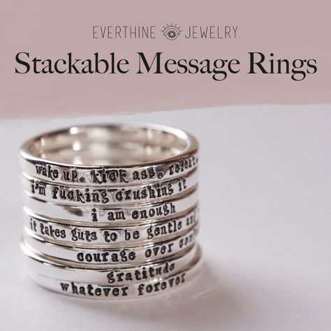 Black Wire Jewelry, Stamped Rings Ideas, Ring Engraving Ideas Quotes, Engraving Ideas Quotes, Stacking Rings Ideas, Black Skull Ring, Stamped Metal Jewelry, Stamped Ring, Tell Me Something