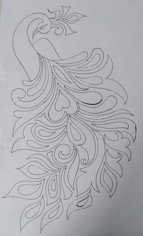 Peacock Outline Drawing Simple, Outline Art Design, Peacock Sketch Design, Embroidery Pencil Designs, Aari Outline Designs, Peacock Tracing Design, Peacock Outline Drawing, Embroidery Sketches Design, Alekhan Design