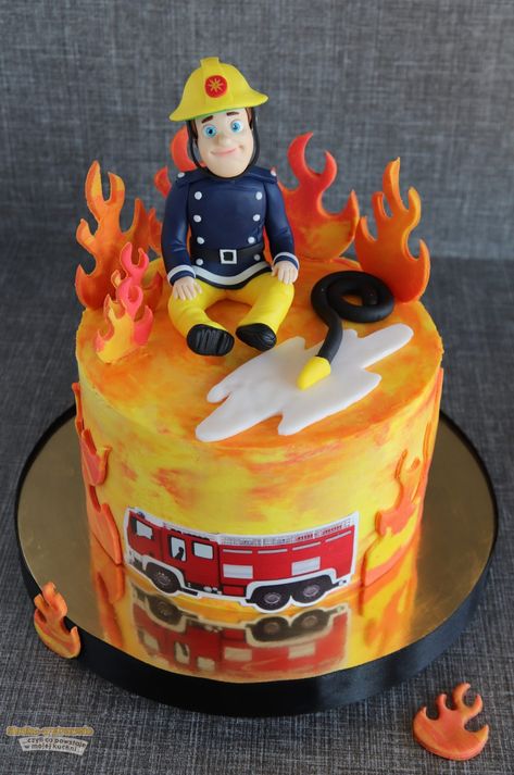 Fireman Birthday Cake, Cake Fireman, Fireman Theme Cake, Fire Fighter Birthday Theme Cake, Fondant Fire Truck, Fondant Fireman, Fireman Sam Birthday Cake, Fireman Sam Birthday Party, Fireman Sam Cake