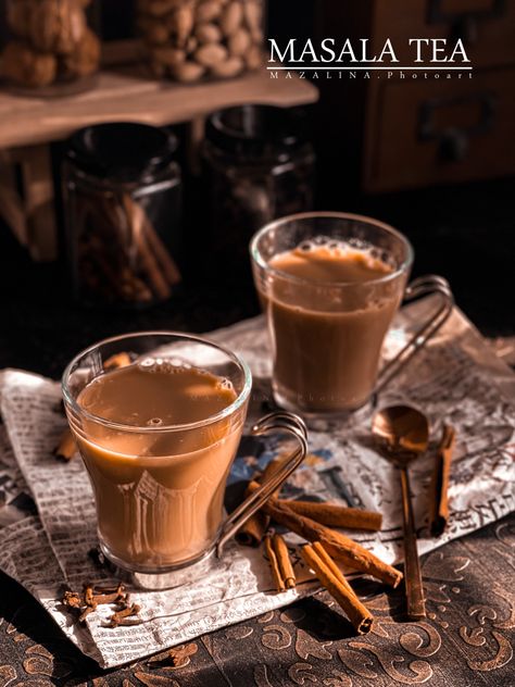 Masala chai is an Indian beverage popular throughout South Asia. Chai is made by brewing black tea in milk and water and then sweetening with sugar. Chai Photography, Indian Masala Chai, Chai Masala, Masala Tea, Masala Chai, South Asia, Black Tea, Food Photography, Milk