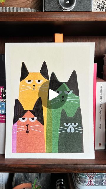 Squeegee Painting Cat, Cat Squeegee Painting, Diy Cat Painting, Painting Ideas Cat, Kids Painting Ideas On Canvas, Cat Painting Ideas, Cat Painting On Canvas, Cat Family Portrait, Squeegee Art