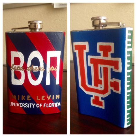 Fraternity Flask Painted, Painted Flask Fraternity, Frat Flask Painted, Formal Flask, Flask Painting, Fraternity Flask, Painted Fraternity Coolers, Nola Cooler, Painted Flask