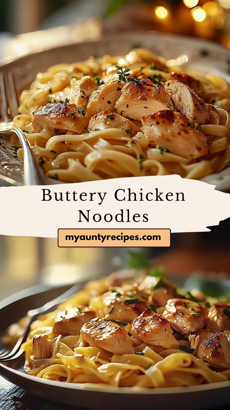 Try this Creamy Buttery Chicken and Noodles for a quick and comforting meal! Rich in flavor and easy to make, these buttery noodles with chicken make for a delicious, satisfying dish that’s perfect for any occasion. Chicken And Butter Noodles, Butter Noodle Recipe, Emma Food, Easy Chicken And Noodles, Buttery Noodles, Buttered Noodles Recipe, Garlic Butter Noodles, Chicken And Egg Noodles, Noodles With Chicken