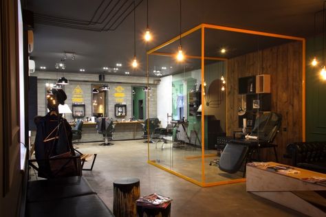 Barboss Barbershop and tattoo salon by Workshop Dmitriy Grynevich, Kiev – Ukraine » Retail Design Blog Tattoo Shop Interior, Tattoo Studio Interior, Salon Design Ideas, Tattoo Store, Barber Tattoo, Tattoo Salon, Hair Salon Design, Barber Shop Decor, Decor Studio