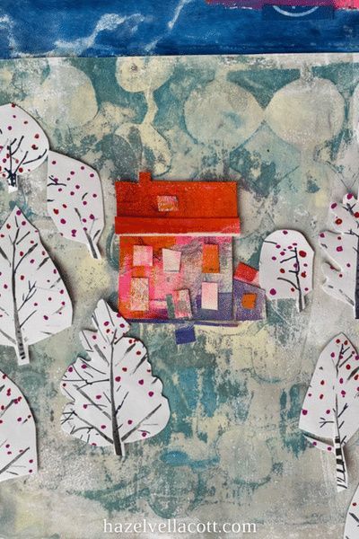 Collage House Art, Nature Collage For Kids, Winter Craft Projects, Paper Collage Landscape, Collage Houses, Christmas Collages, House Collage Kids Art, Winter Collage, Easter Toddler