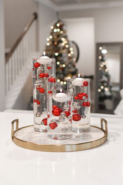 Christmas Crafts With Water Beads, Christmas Decor Ideas Water Beads, Vase Water Beads, Floating Water Beads Centerpiece Ideas, Vases With Water Beads Centerpiece Ideas, Water Bead Christmas Vase, Glass Vase With Water Beads, Christmas Vase With Water Beads, Floating Beads Centerpieces Water Pearls