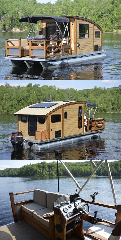 Diy House Boat, House Boat Living, Tiny House Boat, Boat Homes, Pontoon Houseboat, Party Boats, Shanty Boat, Tiny Boat, Floating Homes