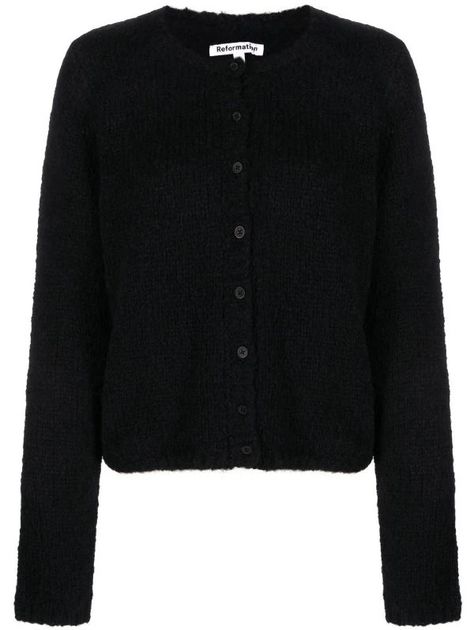 Reformation Cardigan, Black Alpaca, Thrift List, Reformation Clothing, 2022 Style, Perfect Cardigan, Crew Neck Cardigan, Yoko London, Tie Styles