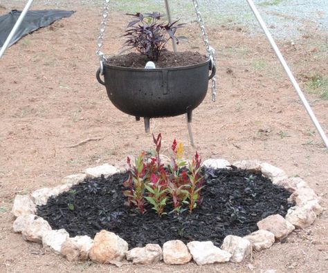 gothic garden diy | cauldron for a Gothic Garden! This is the centerpiece of the garden ... Garden Design Ideas On A Budget, Witchy Garden, Guerrilla Gardening, Goth Garden, Gothic Garden, Witch Garden, Backyard Gardening, Black Garden, Unique Planter