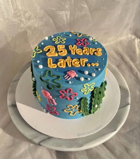 Spongebob Birthday Cake, Masakan Malaysia, Ugly Cakes, 25 Years Later, Small Birthday Cakes, Decorate A Cake, 25th Birthday Cakes, Spongebob Cake, Spongebob Party