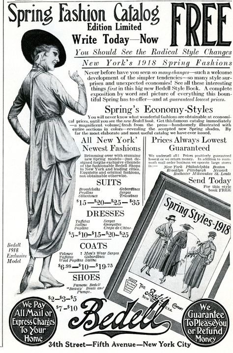 Old Design Shop ~ free printable: Bedell Spring Fashion Catalogue Ad 1918 Lady Picture, Image Vintage, Old Design, Historical Newspaper, Vintage Lady, Old Newspaper, Scrapbook Printables, Fashion Catalogue, Vintage Advertisement