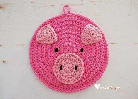 Pig Potholder, Potholder Patterns Free, Crochet Pot Holders Free Pattern, Crochet Potholder Patterns, Crochet Hot Pads, Crochet Pig, Crochet Gloves Pattern, Potholder Patterns, Crochet Coaster Pattern