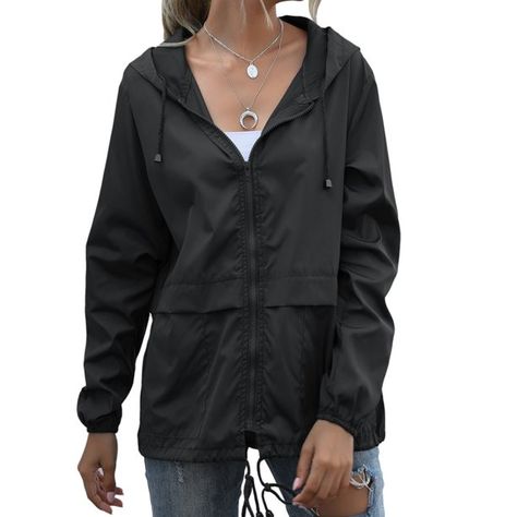 Alphatouch - Women Hooded Jacket Waterproof Drawstring Hiking Rain Jacket Outwear Outdoor Sports Coat Jacket - Walmart.com - Walmart.com Outdoor Coats, Raincoat Jacket, Waterproof Rain Jacket, Hooded Rain Jacket, Zippered Cardigan, Polyester Jacket, Hoodie Cardigan, Hooded Raincoat, Raincoats For Women