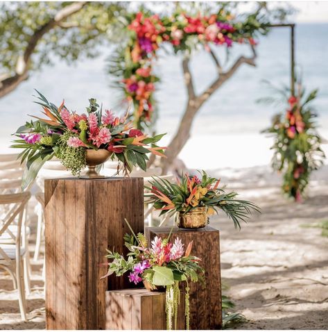 Beach Front Wedding, Tropical Wedding Theme, Beach Wedding Decorations Reception, Tropical Wedding Decor, Tropical Floral Arrangements, Tropical Flower Arrangements, Tropical Wedding Inspiration, Tropical Florals, Beach Wedding Centerpieces