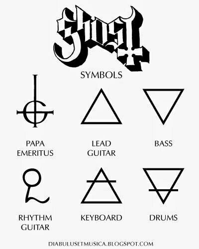 GHOST symbols Tobias Forge Tattoos, Ghost Dewdrop, Heavy Metal Tattoo Ideas, Ghost Bc Tattoo, The Ghost Band, Ghost Band Tattoo, Banda Ghost, Ghost Metal Band, Ghost Rock Band