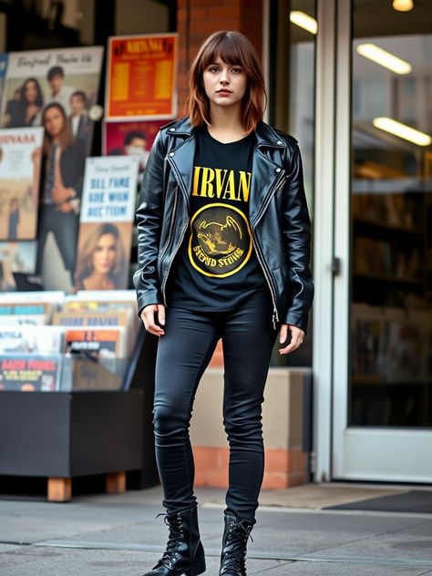 24 Grunge Fall Outfits Edgy Looks for an Alternative Vibe Grunge Fall Outfits 90s, Fall Edgy Outfits, Grunge Concert Outfit, Alternative Fall Fashion, Outfit With Leather Jacket, Band Shirt Outfits, Edgy Outfits Grunge, Casual Edgy Outfits, Edgy Outfits For Women