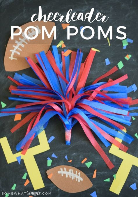 These cheerleader pom poms are easy to customize in team colors! This tissue paper craft is a fun way for the kids to cheer on their favorite football team! Superbowl Crafts For Kids, Super Bowl Activities For Kids, Football Crafts Preschool, Football Crafts For Toddlers, Sport Crafts For Kids, Football Crafts For Kids, Super Bowl Activities, Cheerleading Crafts, Team Spirit Crafts