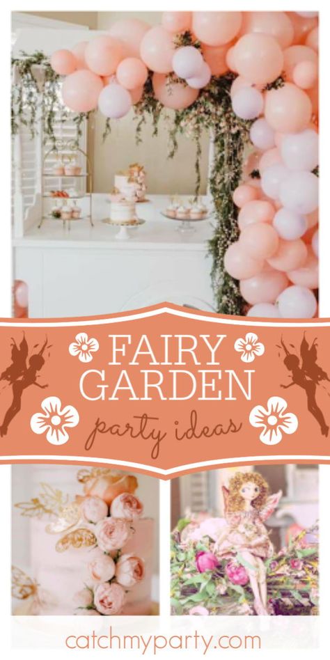 Pastel Fairy Birthday Party, Rose Garden Birthday Theme, Fairy Garden Balloon Arch, Fairy Party Balloons, Fairy Party Centerpiece Ideas, Whimsical Fairy Birthday Party, My Fairy First Birthday Decor, Fairy Garden First Birthday Party, Fairy One Year Old Party