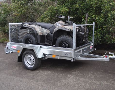 The XRT is a road legal trailer designed to be large enough to carry an ATV in the load area. It is a versatile asset on any farm and quickly becomes an almost indispensable tool. The standard unit has low sides for maximum configurability. Atv Trailers, Lifted Ford, Tow Hitch, Four Wheelers, Garage Design, Boys Room, Ford Trucks, Logic, Quad