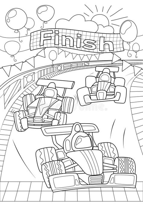 Car Race Coloring Page. Formula 1 Black Line Vector Illustration on White Background. Speed Car on Finish. Racing Car Stock Vector - Illustration of line, nursery: 159630391 F1 Coloring Pages, F1 Journal, Race Car Coloring Pages, Speed Car, Line Vector, Flower Silhouette, Formula Uno, Cars Coloring Pages, Color Magic