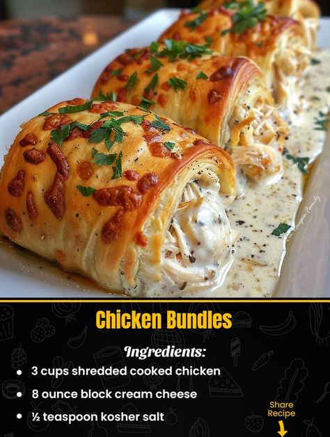 Chicken Bundles Recipe, Recipes With Shredded Chicken, Chicken Bundles, Shredded Chicken Recipes, Cooking Chicken To Shred, Cream Cheese Chicken, Homemade Cake Recipes, Chicken Recipes Casserole, Shredded Chicken