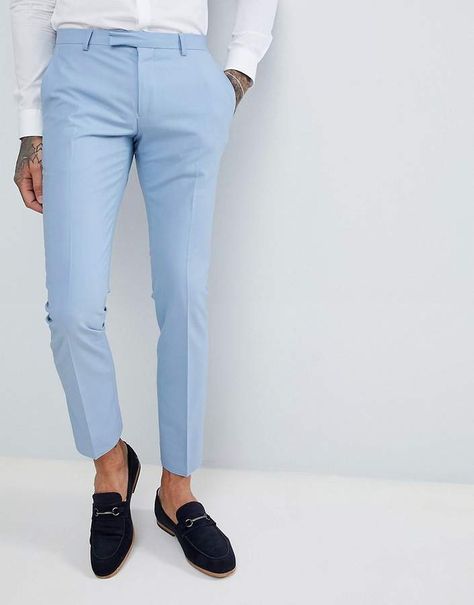 Twisted Tailor wedding super skinny suit pants in light blue Light Blue Dress Pants Outfit Men, Blue Suit Pants Men Outfits, Light Blue Pants Outfit, Blue Pants Outfit Men, Light Blue Dress Pants, Senior Breakfast, Formal Pant For Men, Blue Pants Outfit, Baby Blue Pants