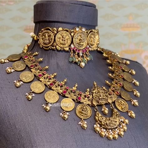 Kasulaperu Necklaces Gold, Haram And Necklace Set Gold, Nagasu Gold Jewellery, Bridal Gold Jewellery Indian, Indian Antique Jewellery, Kasulaperu Jewellery, Indian Traditional Jewellery, Nakshi Jewellery, Bridal Necklace Indian