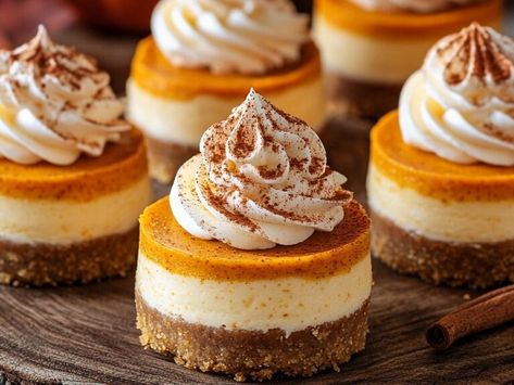 Fall Delight: Mini Pumpkin Cheesecakes - NewsBreak Sweet Potato Cheesecake Cupcakes, No Bake Mini Pumpkin Cheesecake, Halloween Cheesecake, Cheese Scone Recipes, Pumpkin Cheesecakes, Cups Recipes, Pumpkin Food, Chocolate Caramel Apples, Pumpkin Crunch Cake