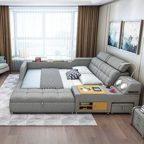 Queen Size Bed Sets, Tufted Platform Bed, Unique Bedroom Design, Smart Bed, King Size Bedding Sets, Futuristic Furniture, Queen Size Bed, Stylish Bedroom, Upholstered Platform Bed