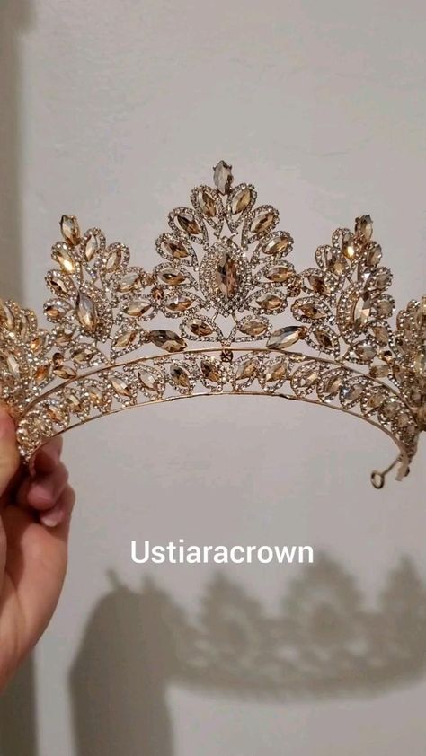 gold crown royal wedding headpiece | Bridal hair accessories, Diy birthday crown, Diy flower crown Quinceanera Crowns Gold, Birthday Crown Diy, Gold Quinceanera Theme, Quinceanera Crowns, Gold Quince Dress, Sweet 16 Crowns, Crown Quinceanera, Quince Crowns, Quince Crown