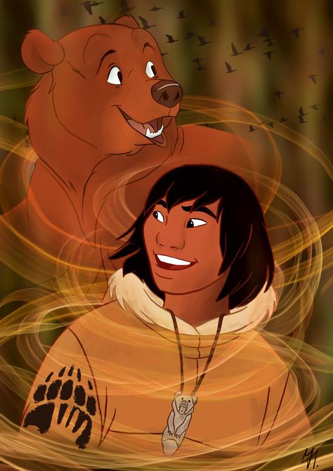 I had planned a picture of Kenai from Disney's Bear Brothers for a long time, but I only got around to it now. The picture shows both the human side and the bear side of Kenai. I hope you like the picture. Brother Bear Characters, Brother Bear Fanart, Hear Me Out Characters, Brother Bear Kenai, Kenai Brother Bear, Brother Bear Art, Disney Brother Bear, Bear Brothers, Anastacia Disney