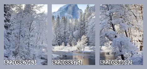 Winter Codes Bloxburg, Bloxburg Winter Color Schemes, Snow Decals Bloxburg, Bloxburg Winter Decal Codes, Winter Decals Bloxburg, Bloxburg Farm Decals, Bloxburg Tree Decals, Alaska Violet Bloxburg Decals, Bloxburg Photos