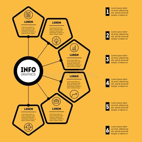 Business presentation or infographic with 6 options. Web Template of a chart, mindmap or diagram. Vector infographics or mind map vector illustration Mindmap Presentation Ideas, Concept Map Design Layout, Chart Presentation Ideas, Mind Mapping Design, Concept Map Ideas, Flowchart Ideas, Mindmap Design, Web Diagram, Mind Map Ideas