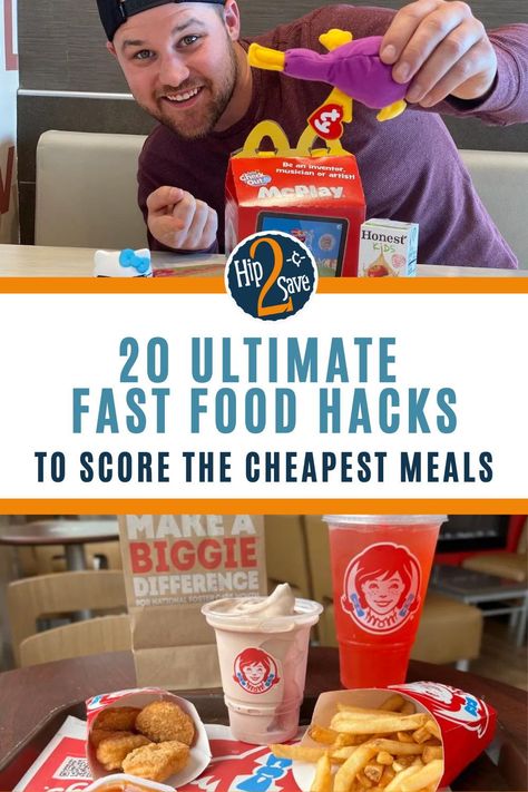 Learn how to score cheaper fast food with these awesome ordering hacks! Get the most bang for your buck when you eat fast food with these tips and tricks. Take Out Ideas, Fast Food Hacks, Cheap Healthy Fast Food, Food Budget For Four, Healthy Options At Fast Food, Mcdonald’s Food Hacks, Cheap Fast Food, $60 A Week Grocery Budget, Fast Food Menu